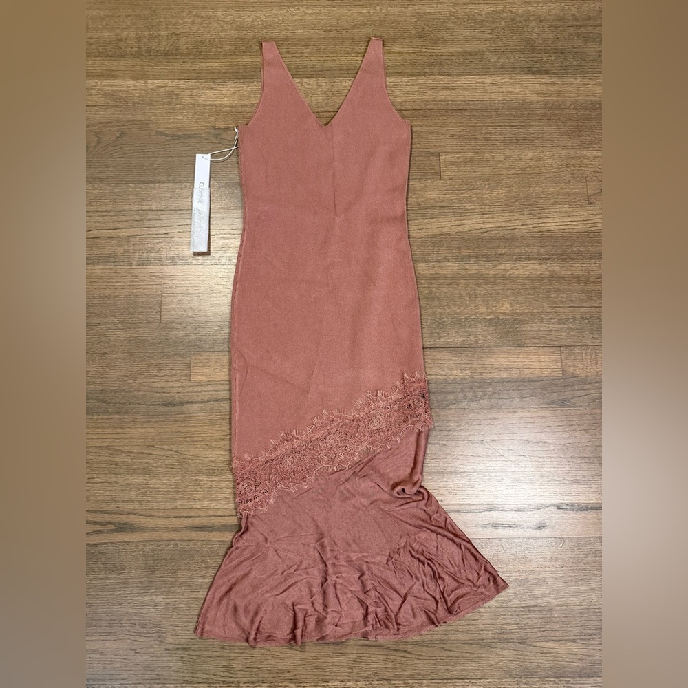 New Cushnie Sleeveless V Neck Knit Dress with Lace Detail-Size Medium-Rose Gold - Picture 6 of 16